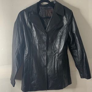 Vintage Dona Michi Black Leather Jacket 3-Button Coat L